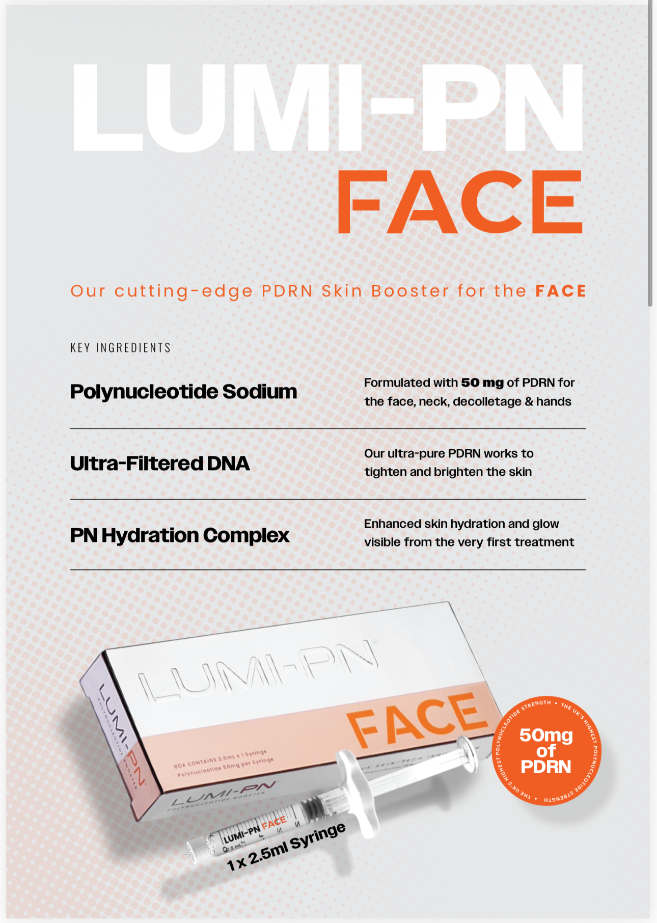 LUMI-PN FACE | 1×2.5ml per pack | Polynucleotide (PDRN) 50mg